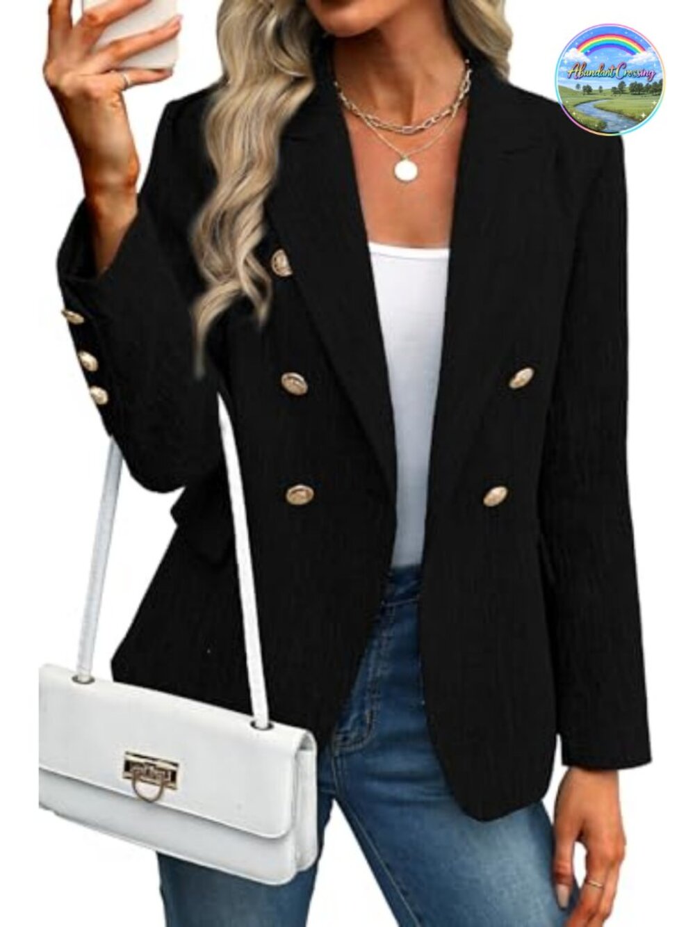 Tweed Blazer for Women Business Casual Double Breasted Slim Fit